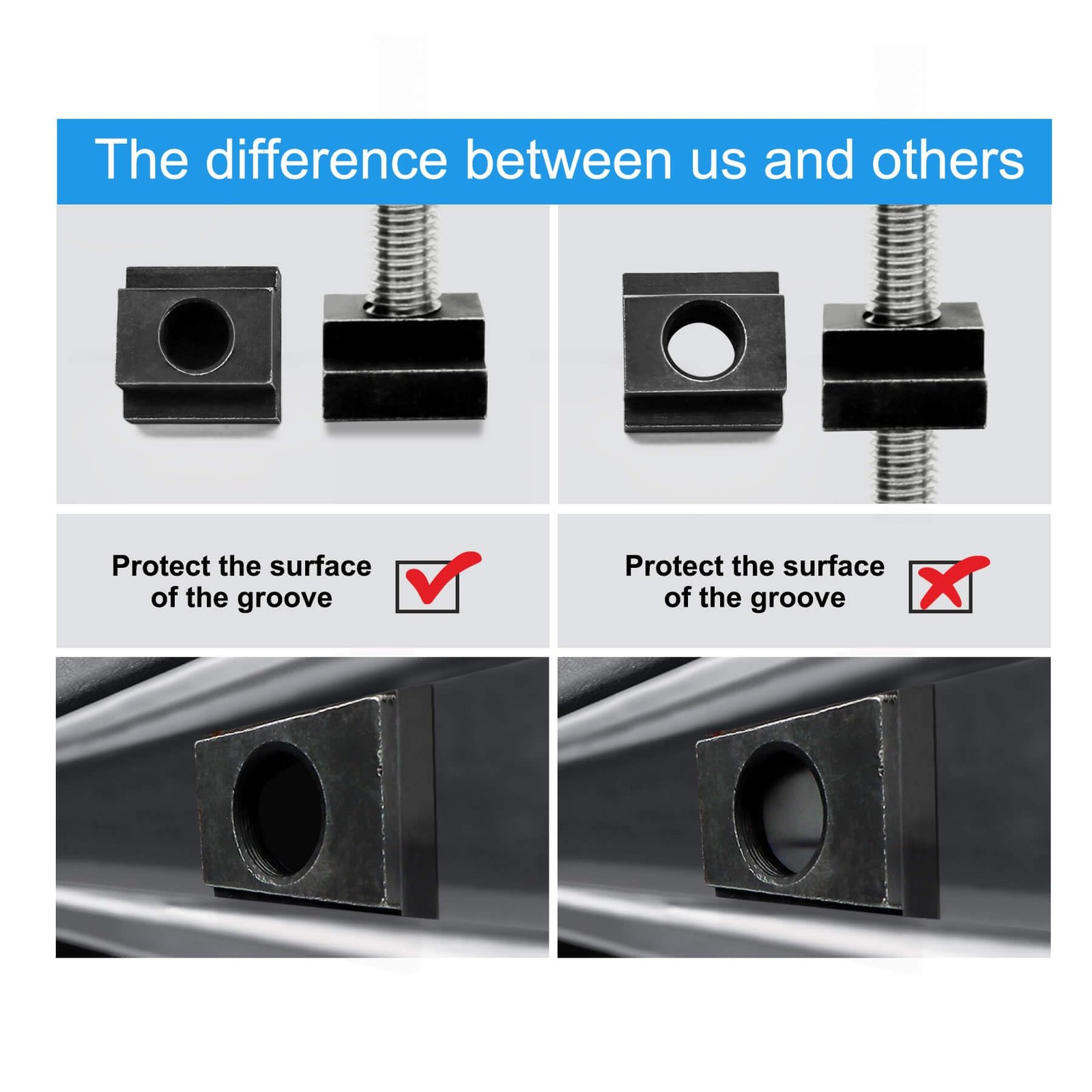 T-Slot Nut Black Oxide Finish, 1/2″-13 Thread Size 5/8 in Table Slot Size 4Packs