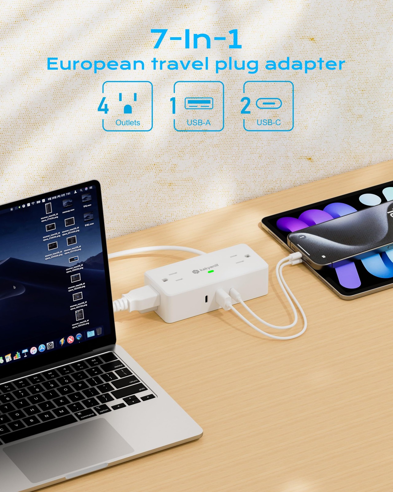 European Travel Plug Adapter, Type E F Plug Adapter, 4 AC Outlets, 3 USB Port…
