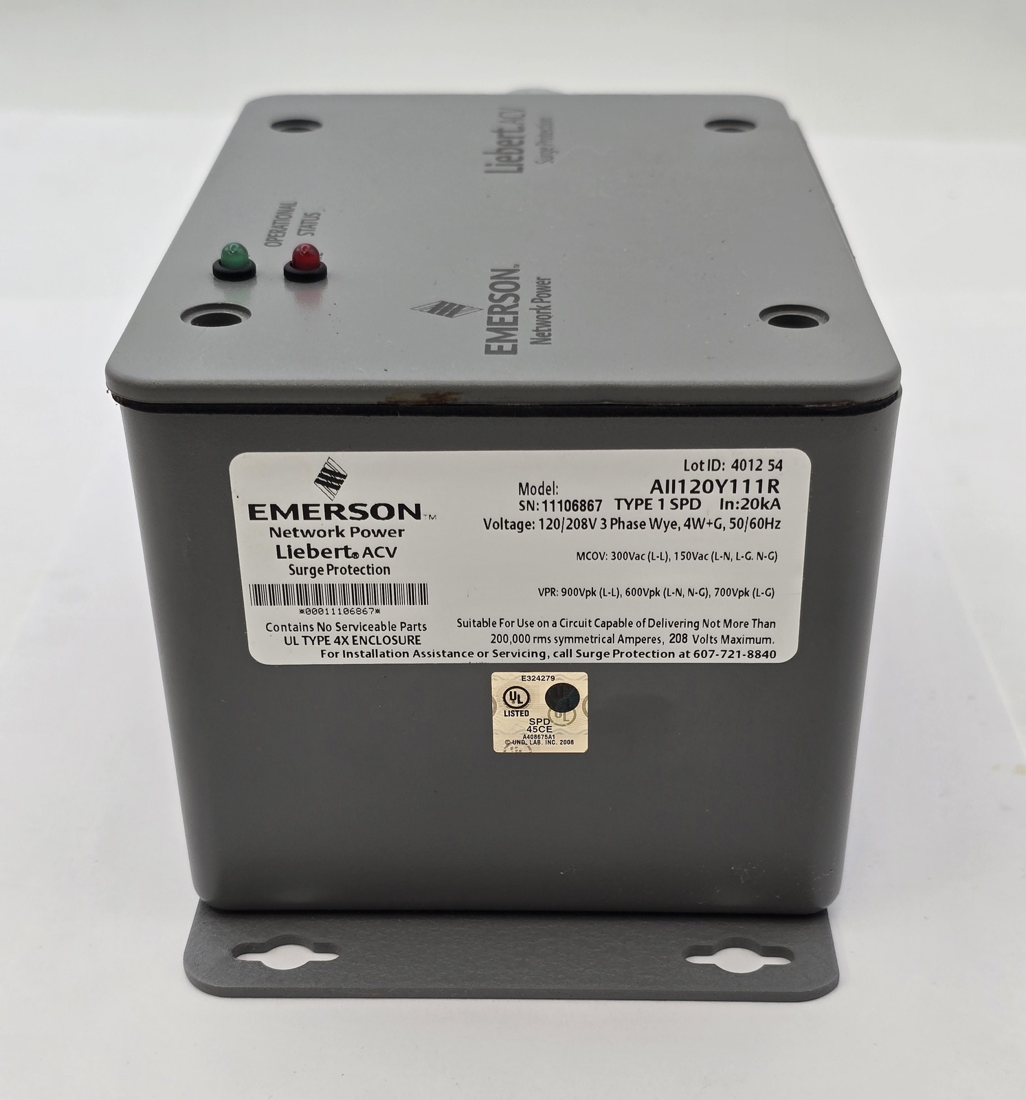 Emerson AII120Y111R ACV Surge Protective Device 3PH 120/208V 20kA Type 1 SPD 4X