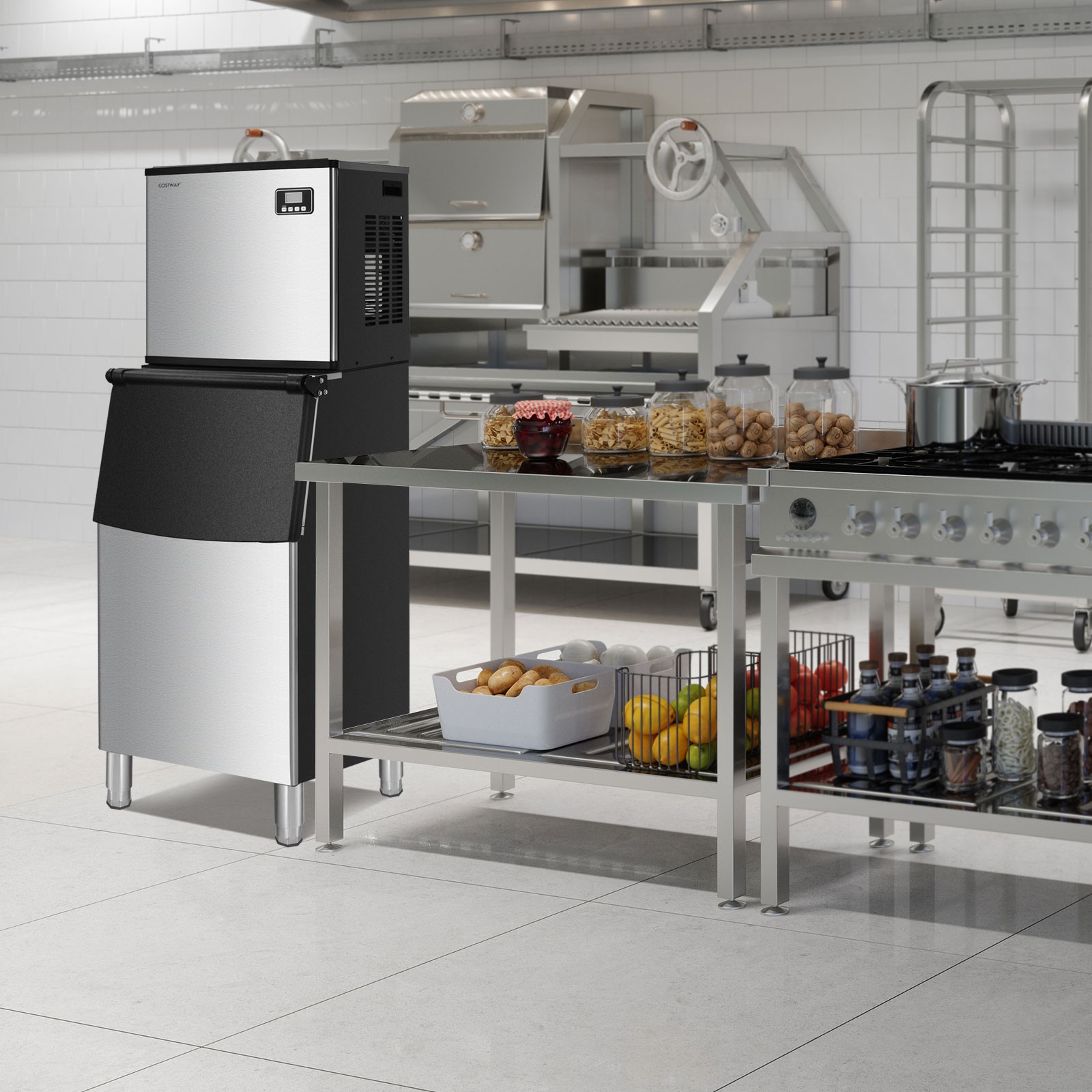Costway Freestanding Ice Machine 353LBS/24H Ice Machine w/ 198 LBS Storage Bin