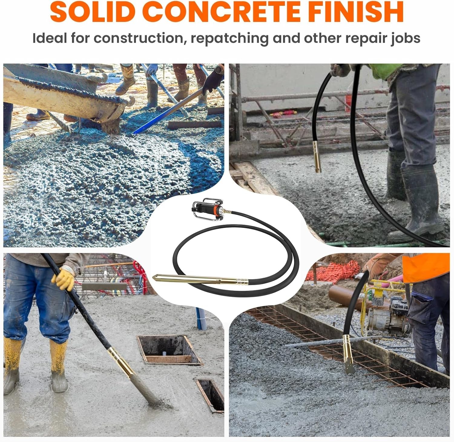 Electric Concrete Vibrator 1500W 14.75 feet Poker to Remove Air Bubbles 16000VPM