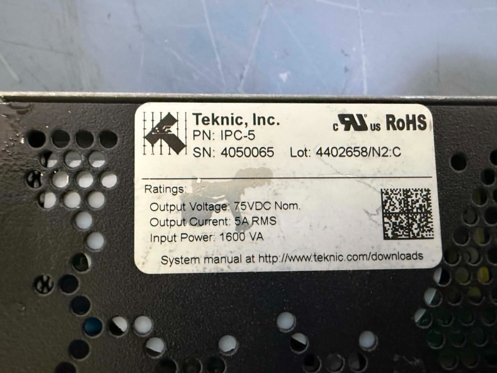 Teknic IPC-5 Power Supply 75V DC Intelligent Power Center 5A RMS 350-575W