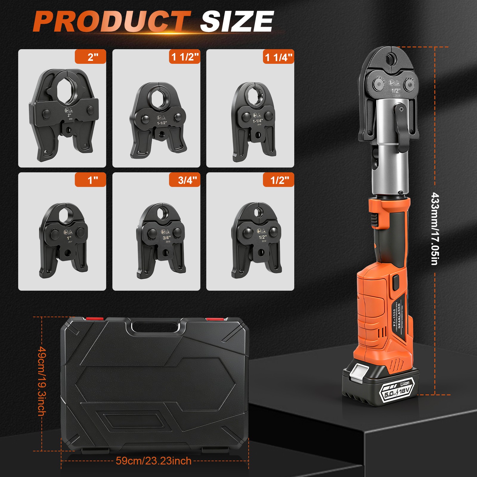 1/2″ -2″ Pro Press Tool Pipe Crimping Kit Press Tool Battery Kit with 6 Jaws NEW