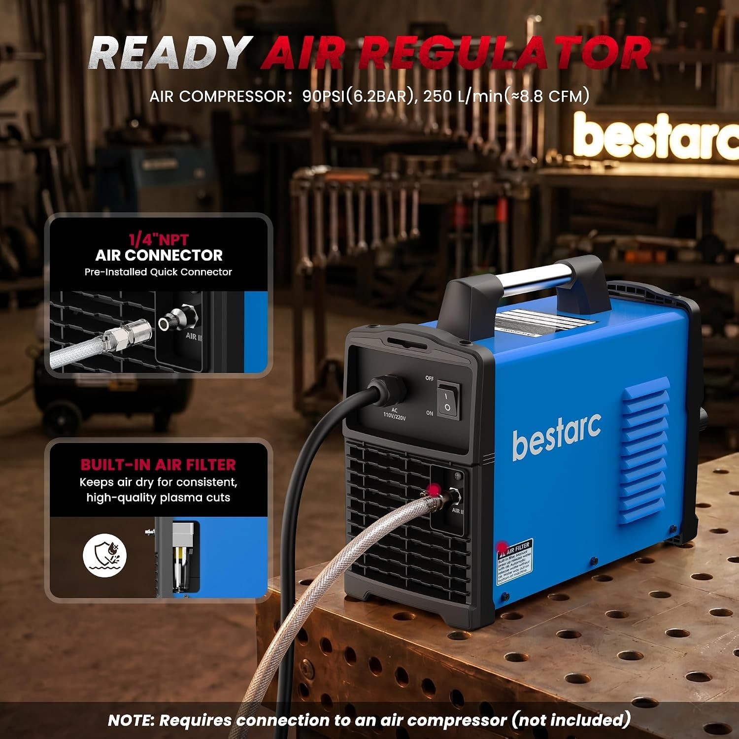 Bestarc Pilot Arc Plasma Cutter, [Large LED Display][Air Sensor] 50A Plasma Cutt