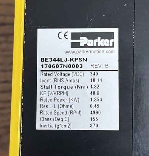 Parker BE344LJ-KPSN Servo Motor NEMA 34 1.854kW 230V 340V 4.82Nm New Open Box