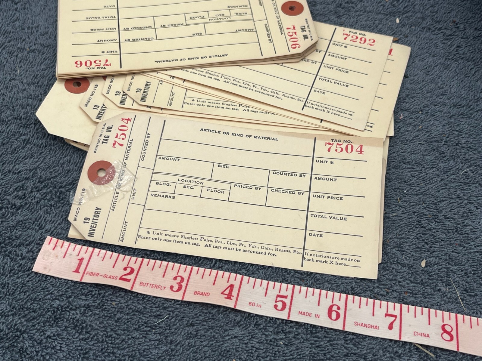 vintage deadstock inventory store label tags office antique numbered lot 50