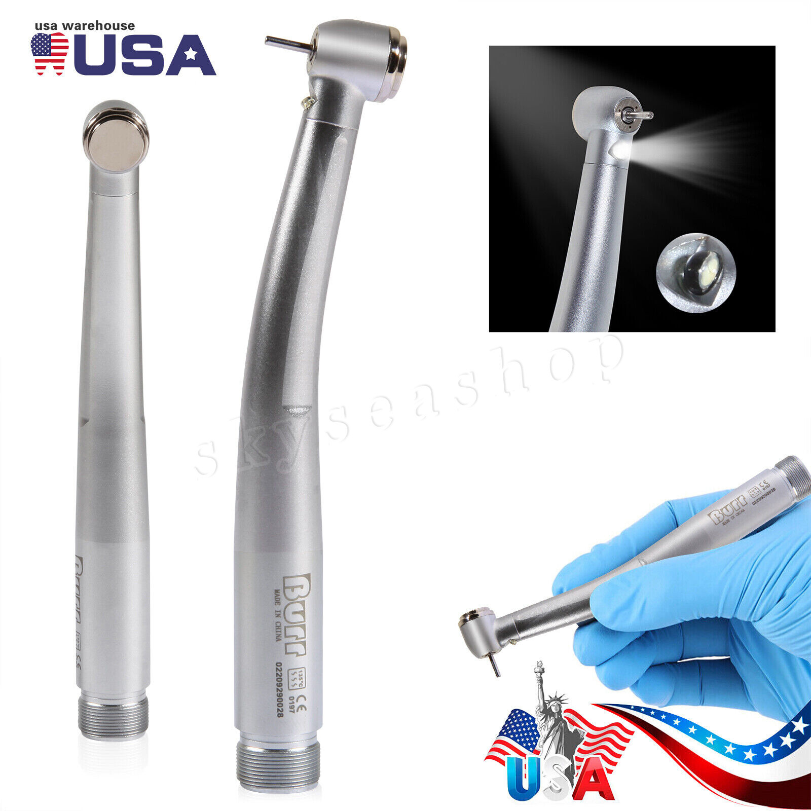 Dental Fiber Optic LED E-generator high speed handpiece Turbine 2 Holes Borden