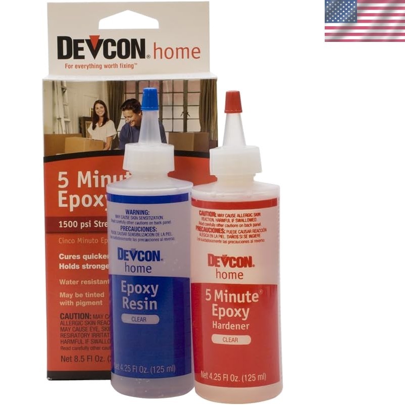 High-Strength Devcon 5 Minute Epoxy – Water-Resistant Clear Adhesive, 2 Bottles