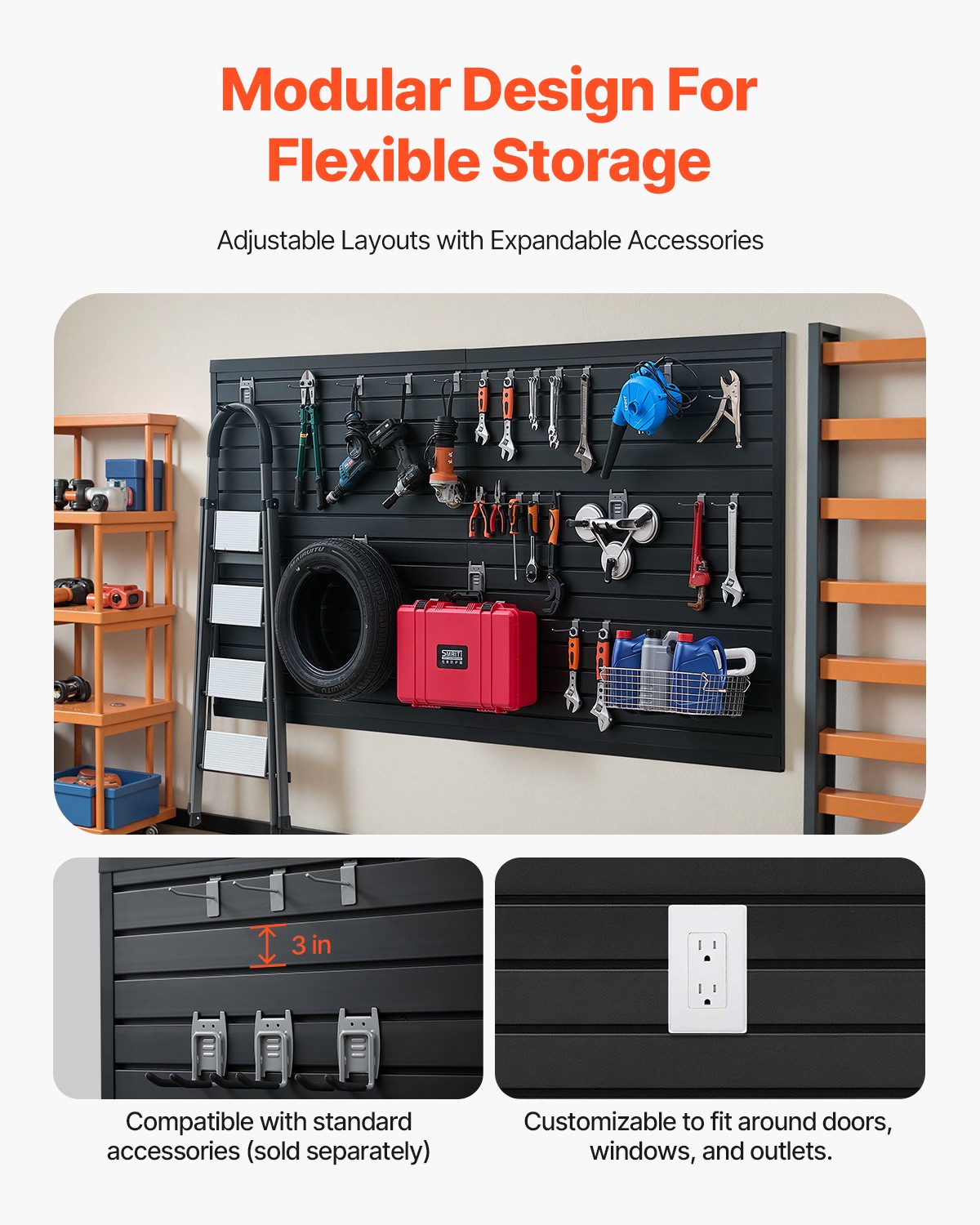 VEVOR 8 x 4 ft Slat Wall Paneling PVC Black Garage Slatwall with Modular Design