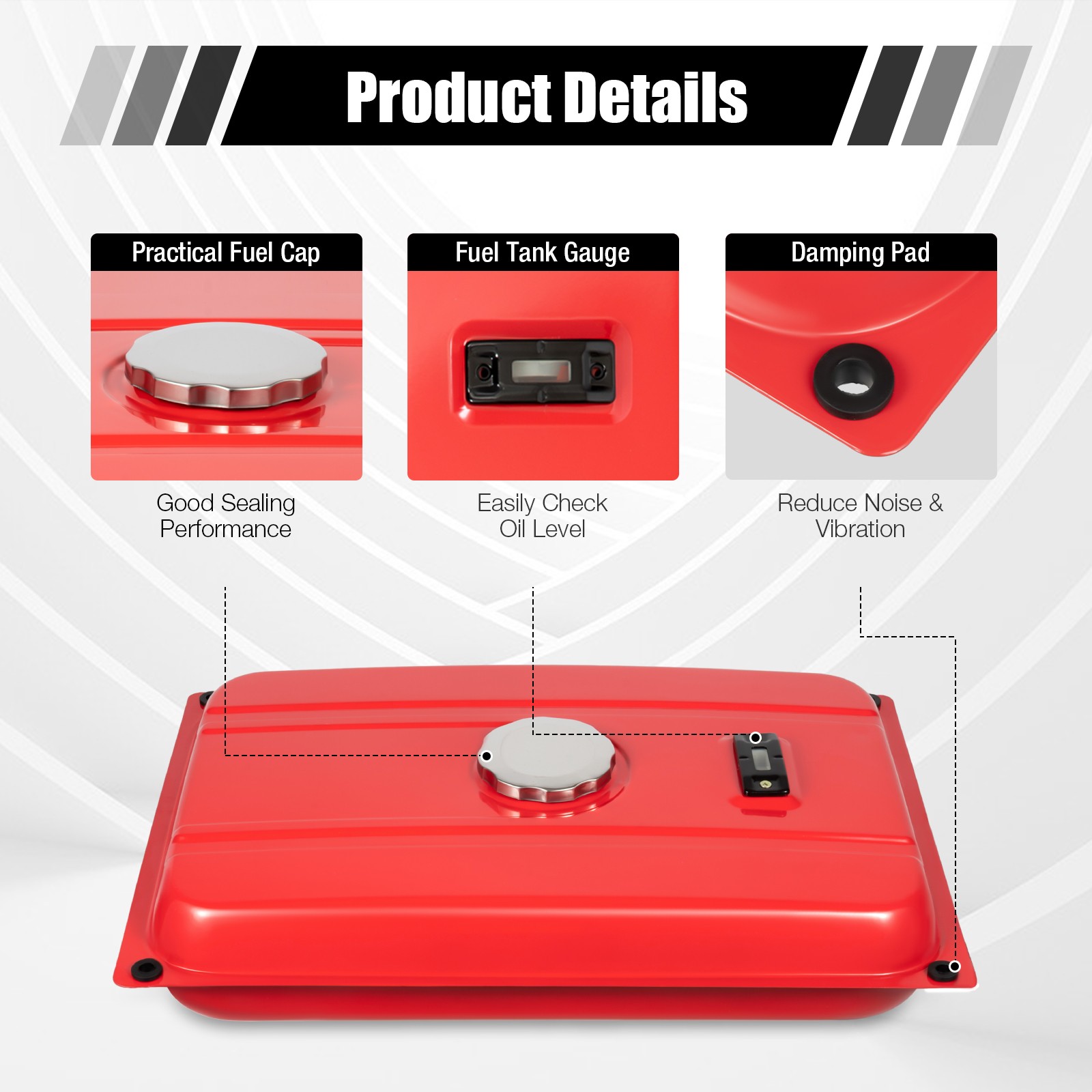 4 Gal Universal Generator Gas Fuel Tank w/ Chrome Cap Gauge Petcock Valve Red