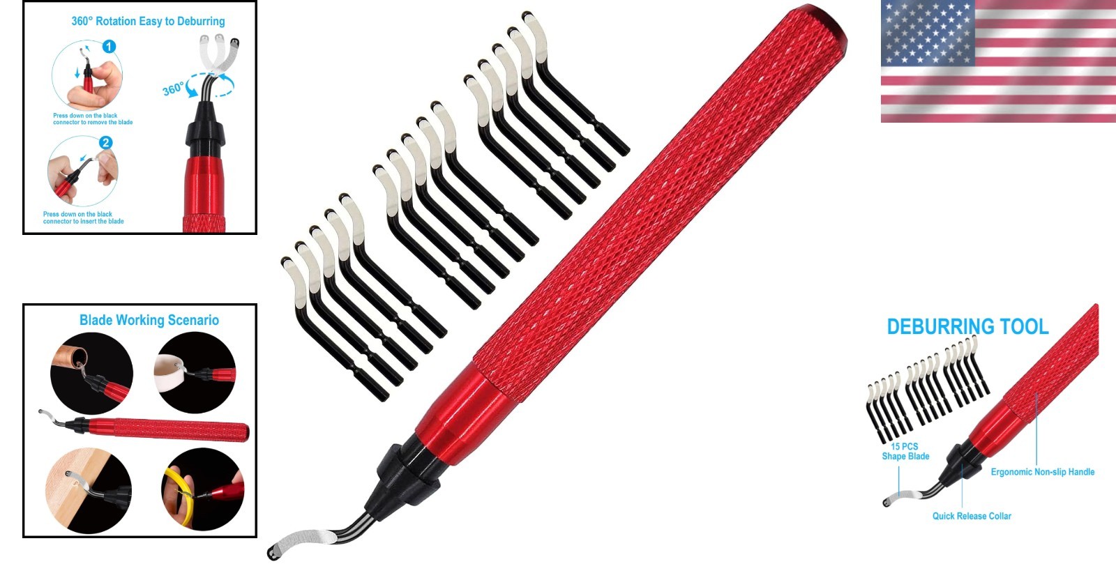 15-Piece Swivel Blade Deburring Tool for Precision Burr Removal in All Materials
