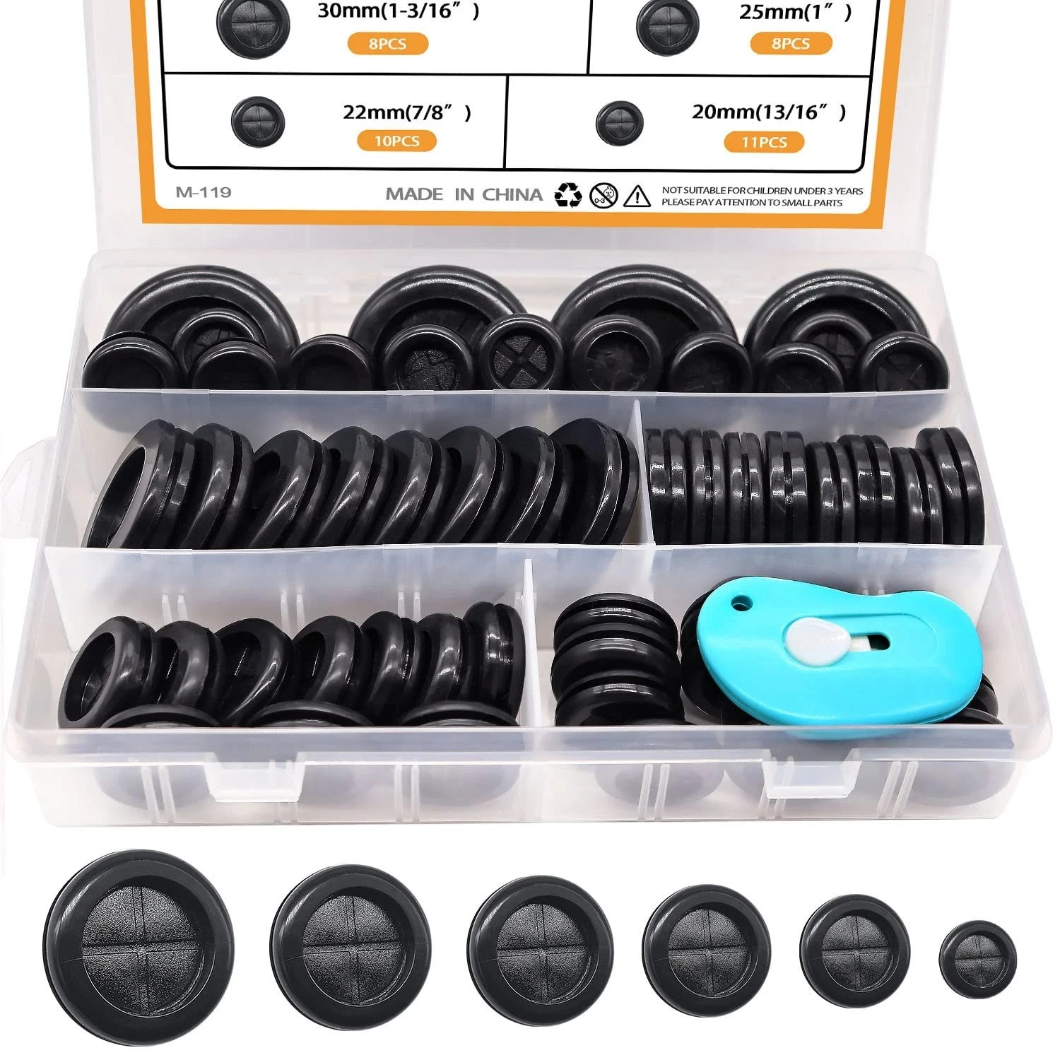 53Pcs Rubber Grommet Kit,6 Size (5/8″ 13/16″ 7/8″ 1″ 1-3/16″ 1-1/2″) Drill Hole