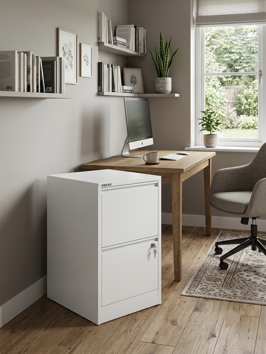Bisley 2 Drawer Locking Metal Vertical File Cabinet – Powder Coated White – NEW