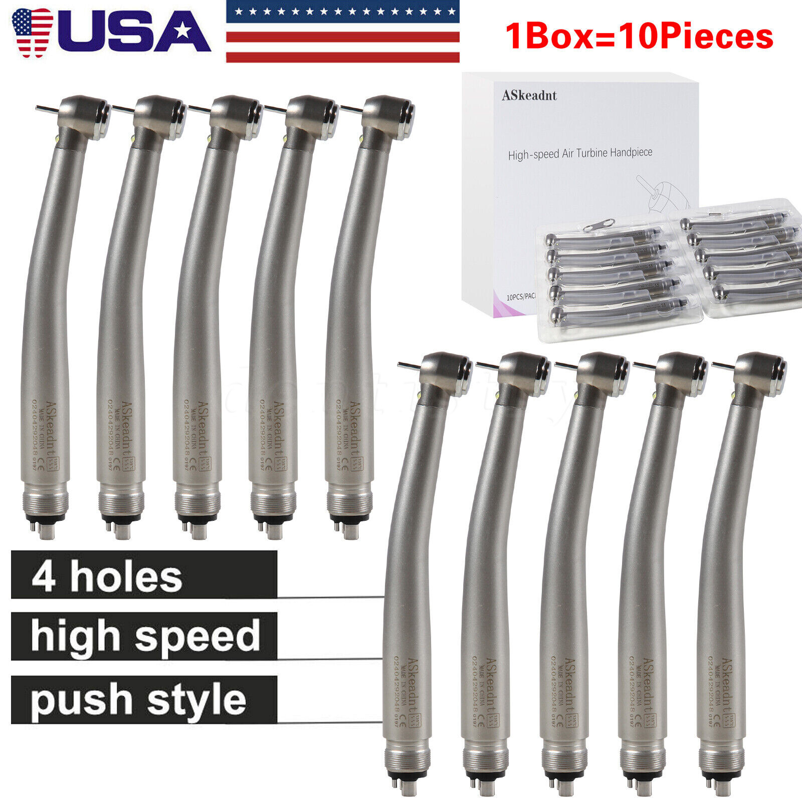 1-10pcs ASKEADNT Dental E-Generator High Speed LED Handpiece 3 Way4 Hole Turbine