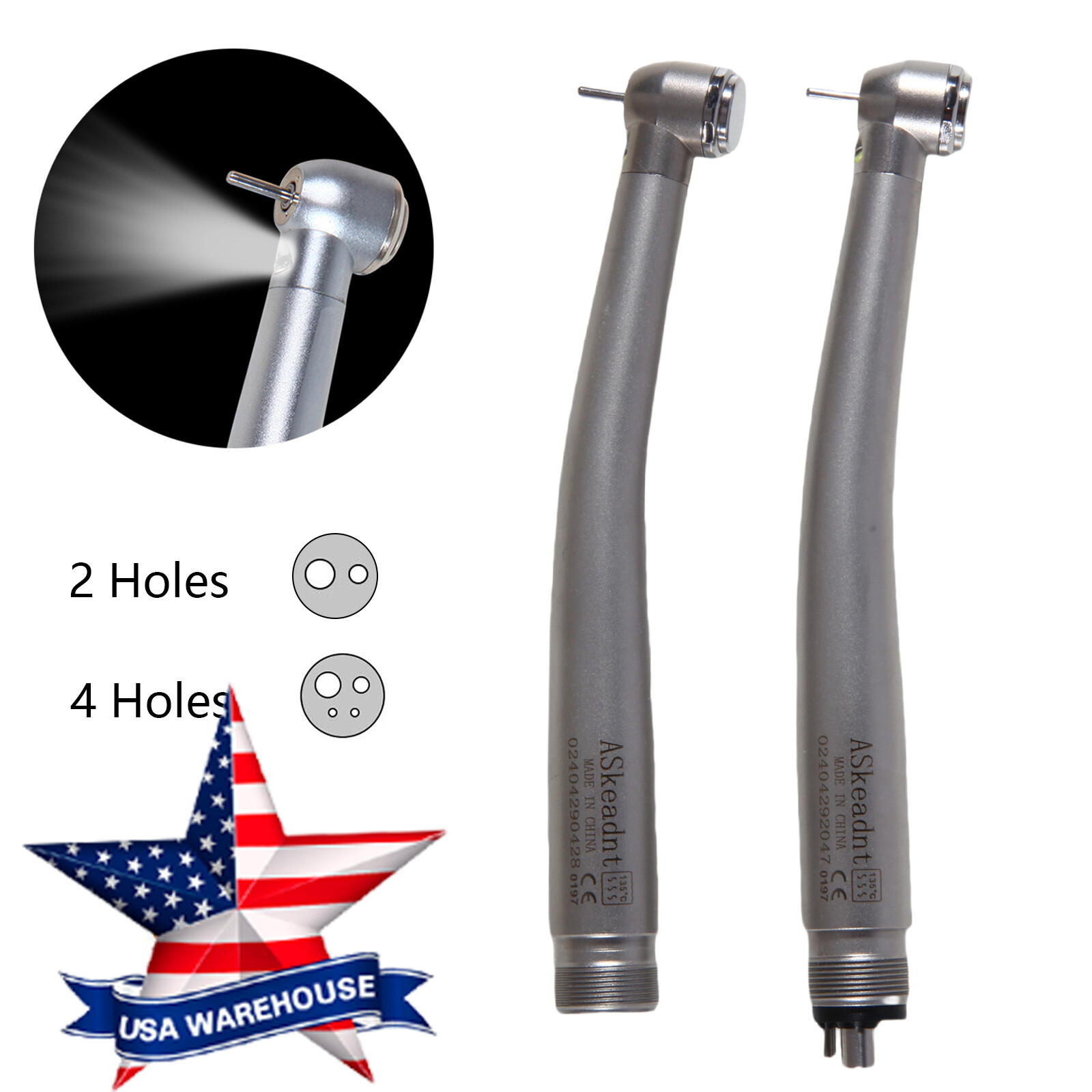 Dental LED Handpiece High Speed Push Button 2/4 Hole Fiber Optic with Light