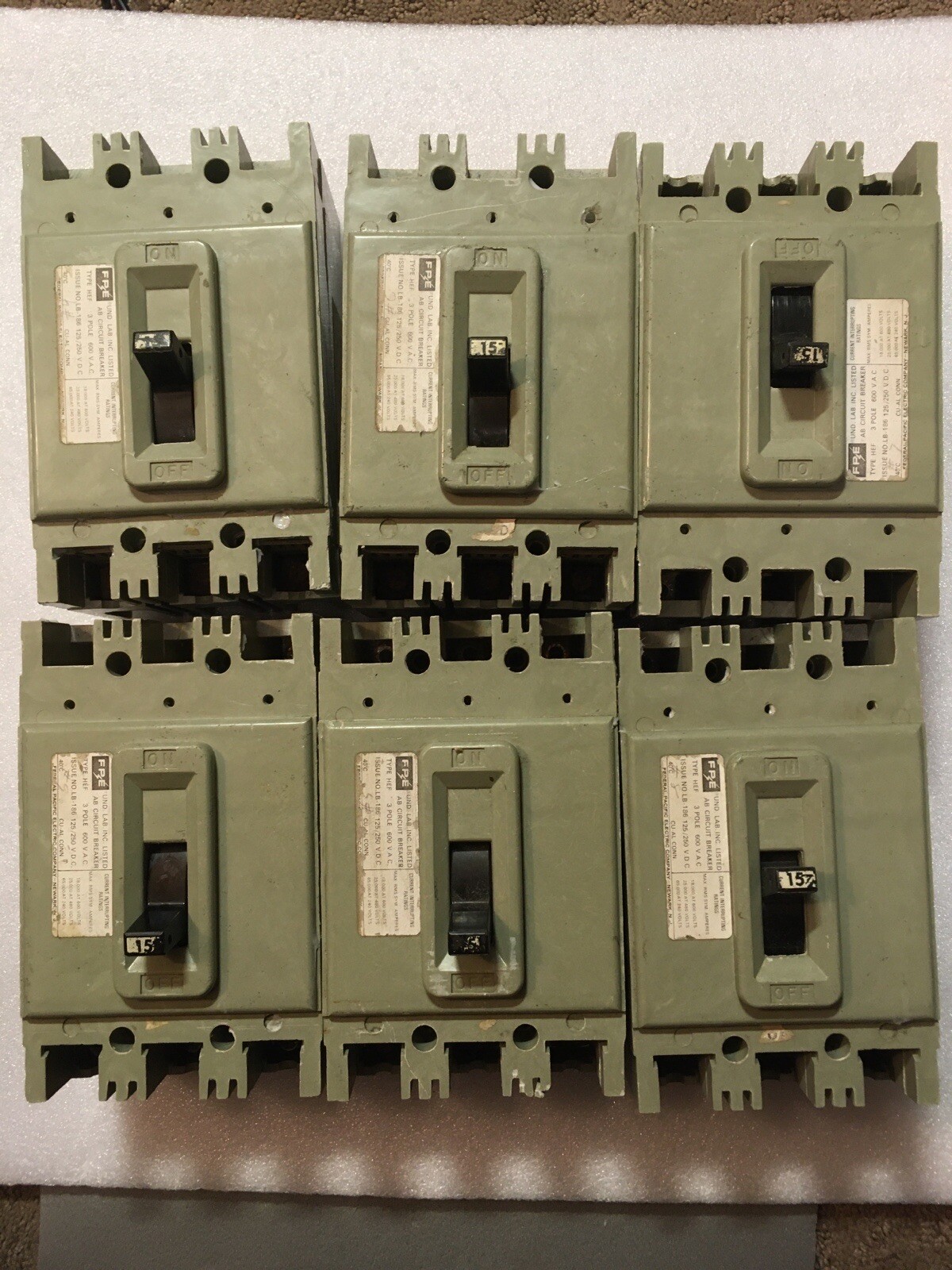 FEDERAL PACIFIC Electric HEF631015 15A 600V 3P CIRCUIT BREAKER WARRANTY FPE HEF