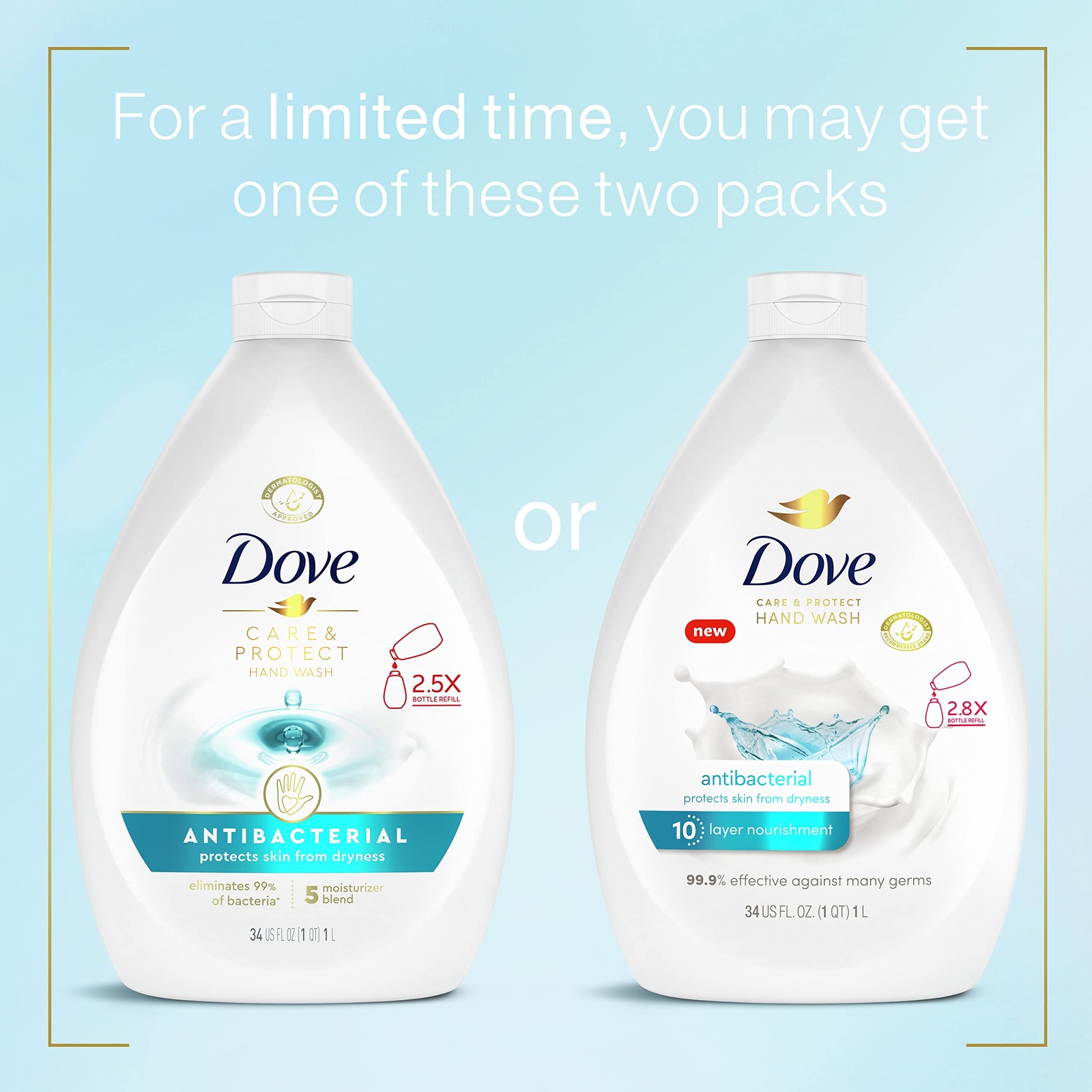 Dove Antibacterial Hand Wash Care & 34 Fl Oz (Pack of 3),