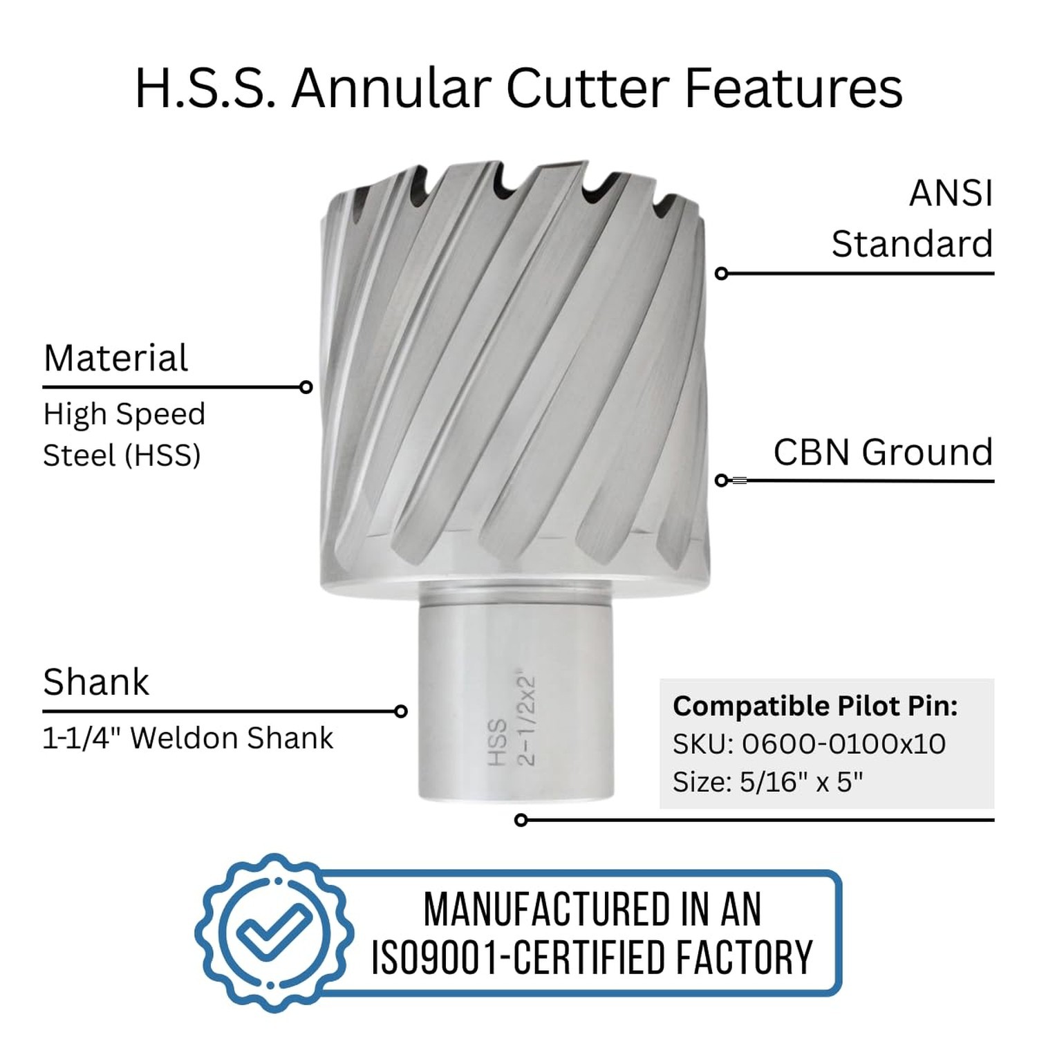 Accusize Industrial Tools 2-1/2» by 2» Cutting Depth H.S.S. Annular Cutter …