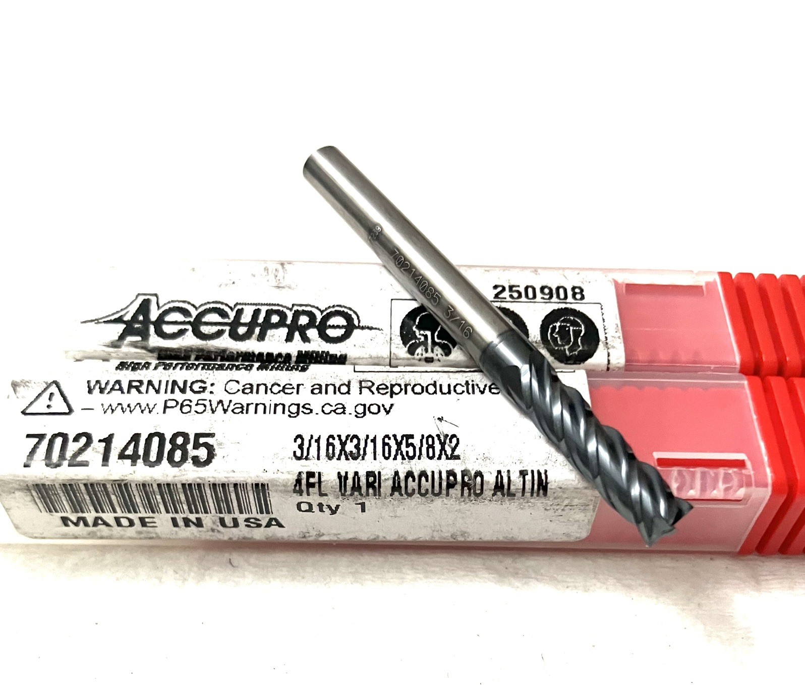 Accupro 3/16″ 4FL Square End Mill Solid Carbide AlTiN 70214085 NEW
