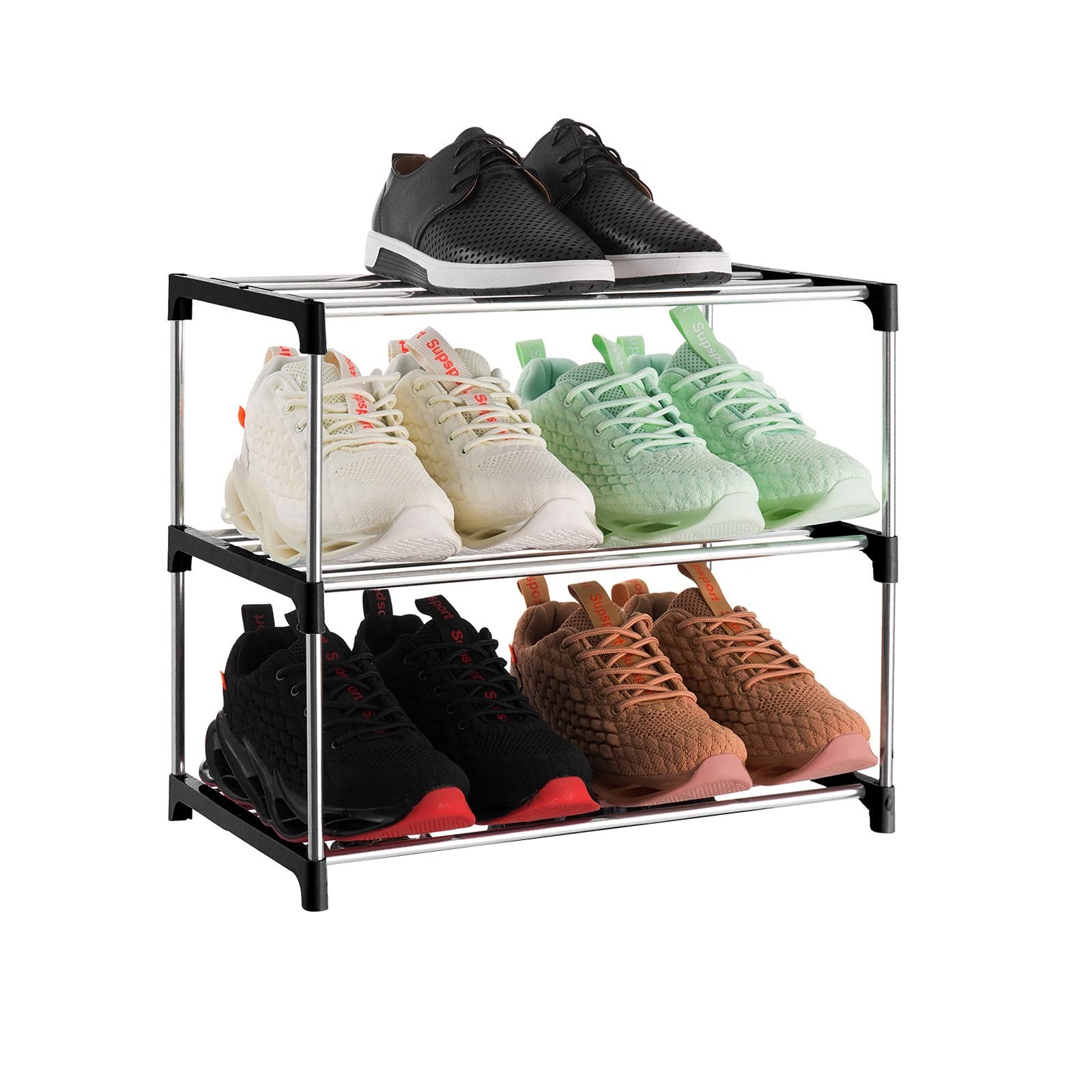 Xerhnan 3-Tier Stackable Small Shoe Rack, Lightweight Shoe Shelf Storage Orga…