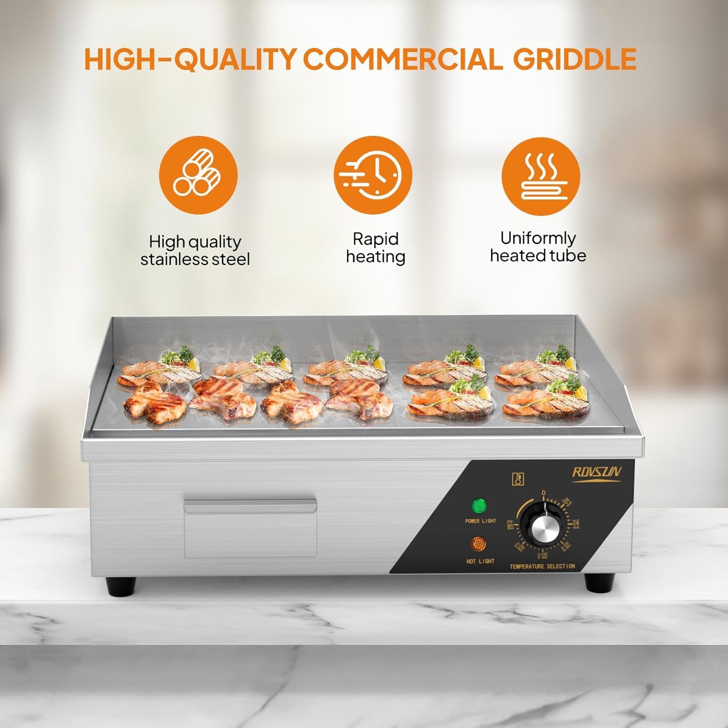 Commercial Electric Griddle, 22″ Countertop Flat Top Grill,122℉-572 ℉ Adjustable