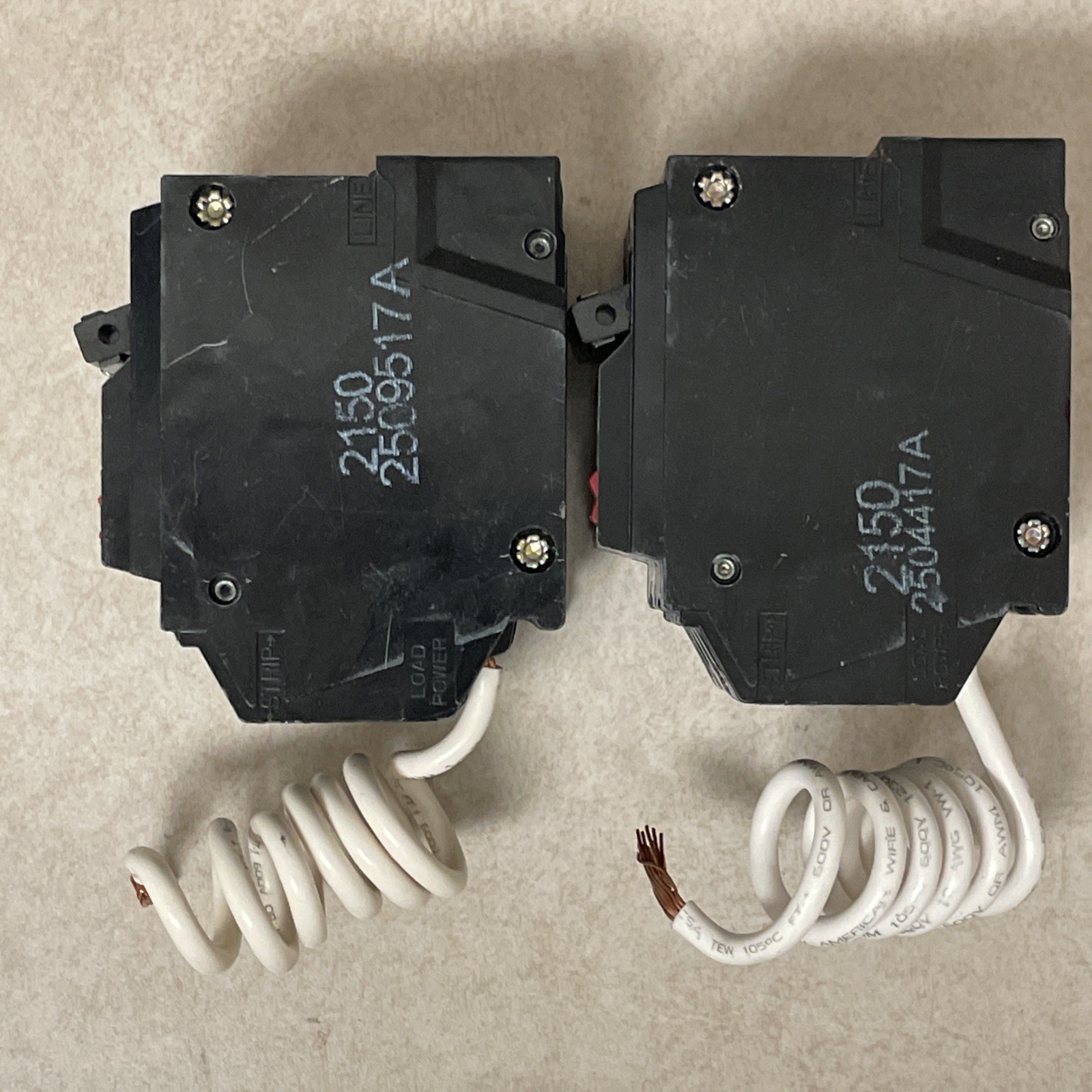 (2) GE Ground Fault Circuit Breaker THQL2150GFT2P 50A Double Pole 120/240 VAC