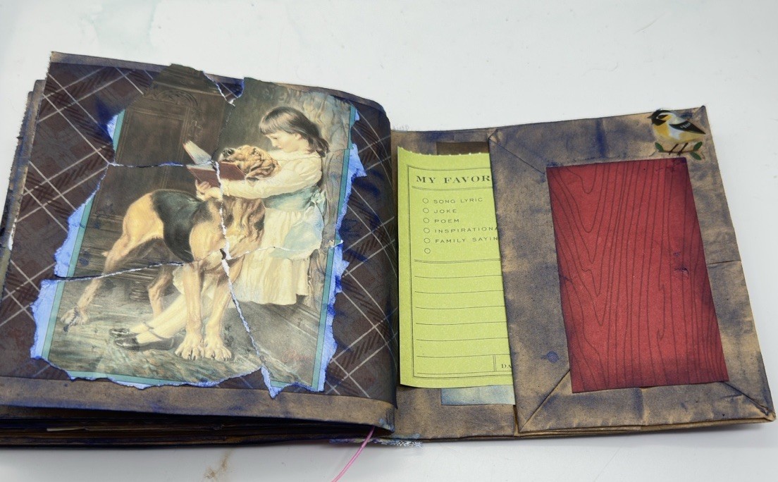 Hand Made Junk Journal 6×5 Inches Puppies Themed. Medium Is Brown Paper Bags