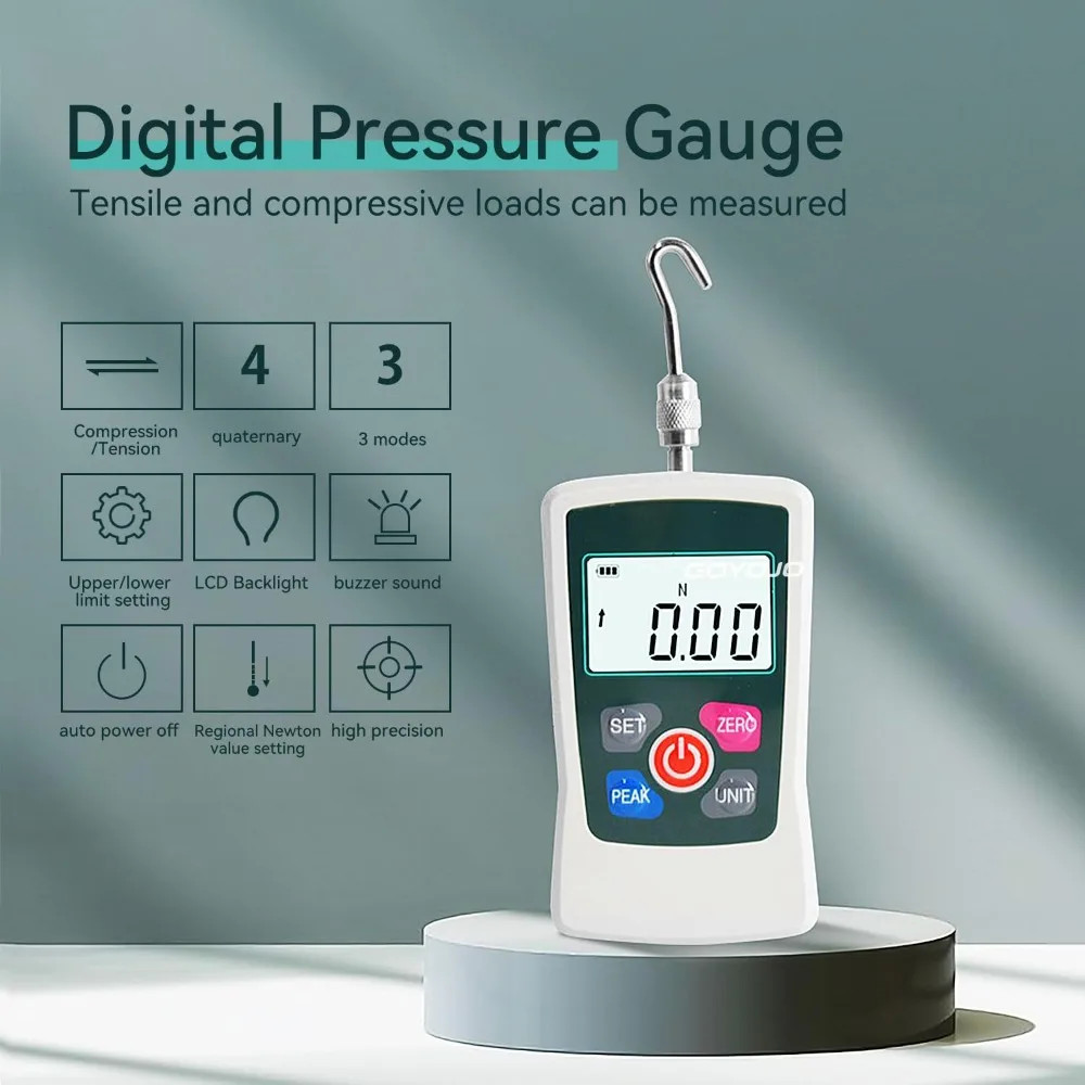 500N Portable Digital Force Gauge with Auto Backlit LCD & 4 Measurement Units