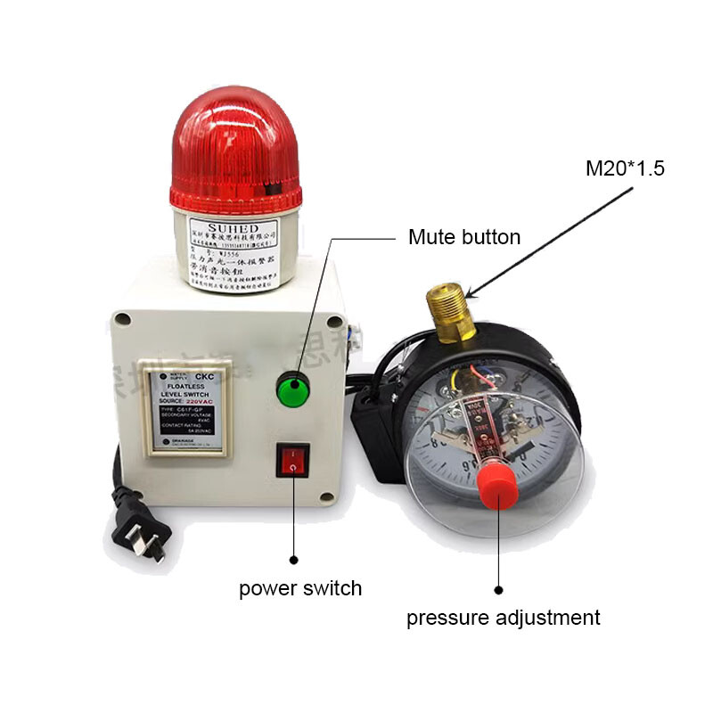 105dB High/Low Air Pressure Alarm Water Oil Pressure Sound Light Alarm 24V/220V