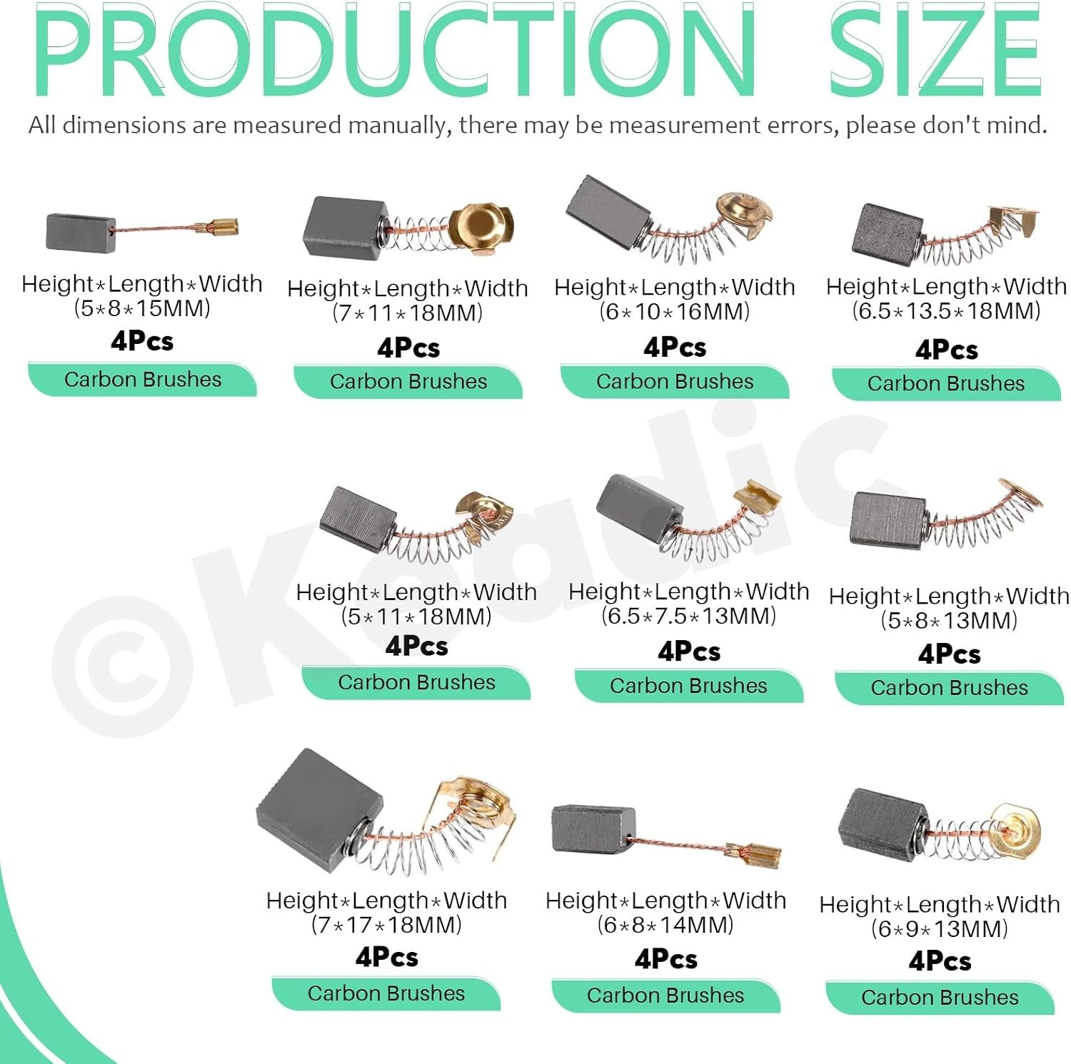 «Electric Motor Carbon Brushes 40pcs Assortment, 10 Sizes Replacement Brush Kit»