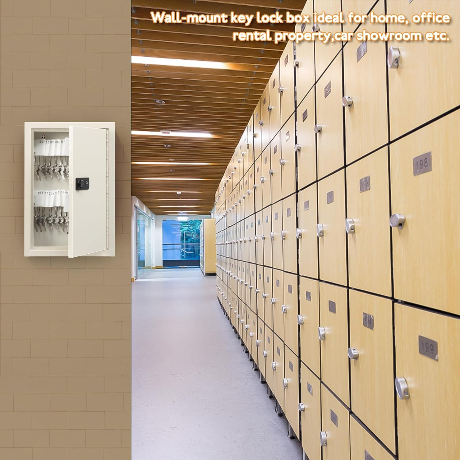 Key Storage Lock Box with Code, Locking Key Cabinet, 40 Key Holder Wall Mount wi