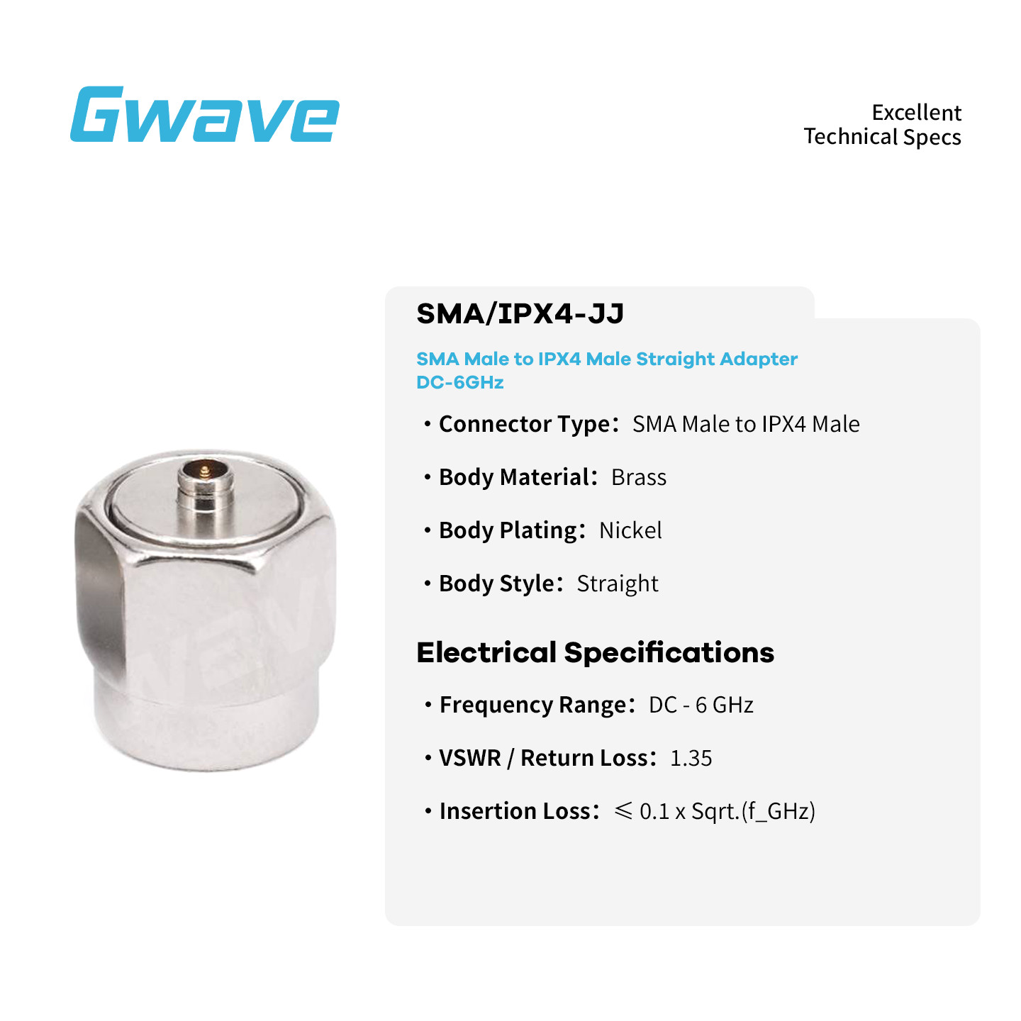 SMA Male to IPX4 Male Straight Adapter | DC-6GHz