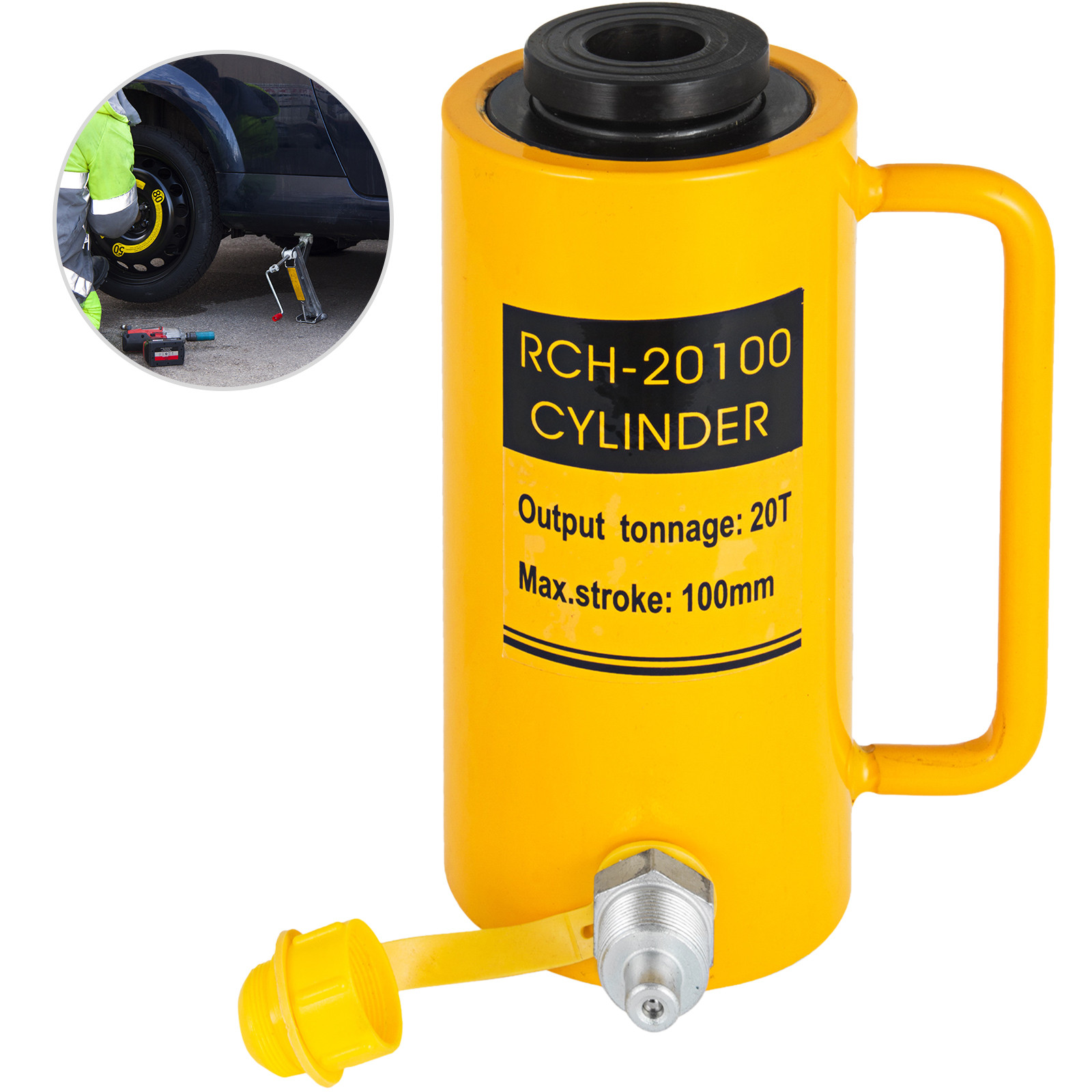 20 Ton 44000lbs Hollow Ram Hydraulic Cylinder Jack Single Acting 100mm 4″ Stroke