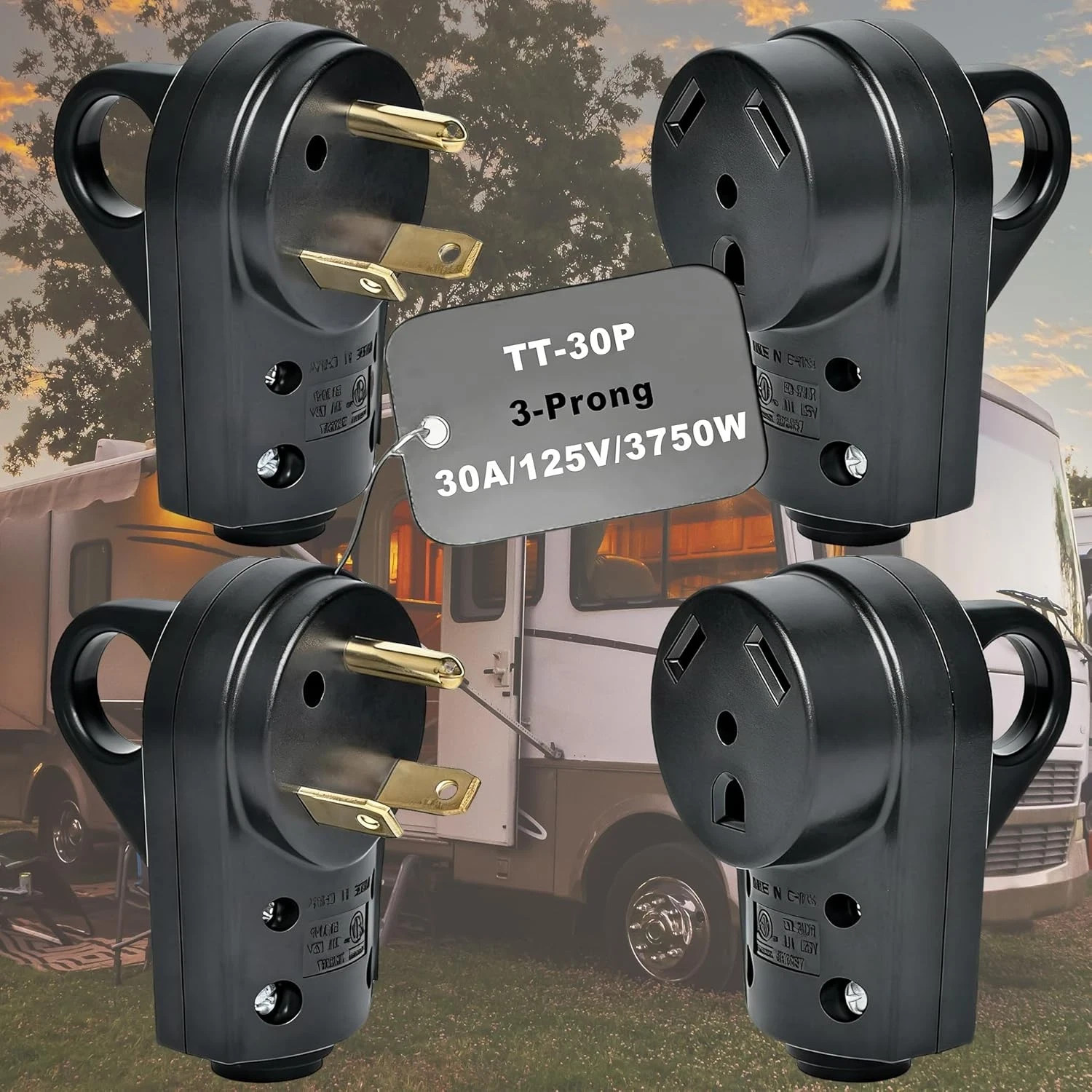 30 Amp RV Plug Male and Female Set, 2 Sets TT-30P/30R Receptacle, 125V Heavy Dut