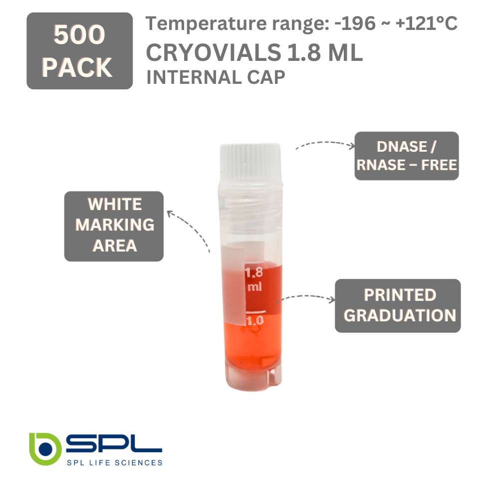 SPL Cryovials 1.8 ml, Polypropylene, Sterile, DNase / RNase – free, Human DNA –