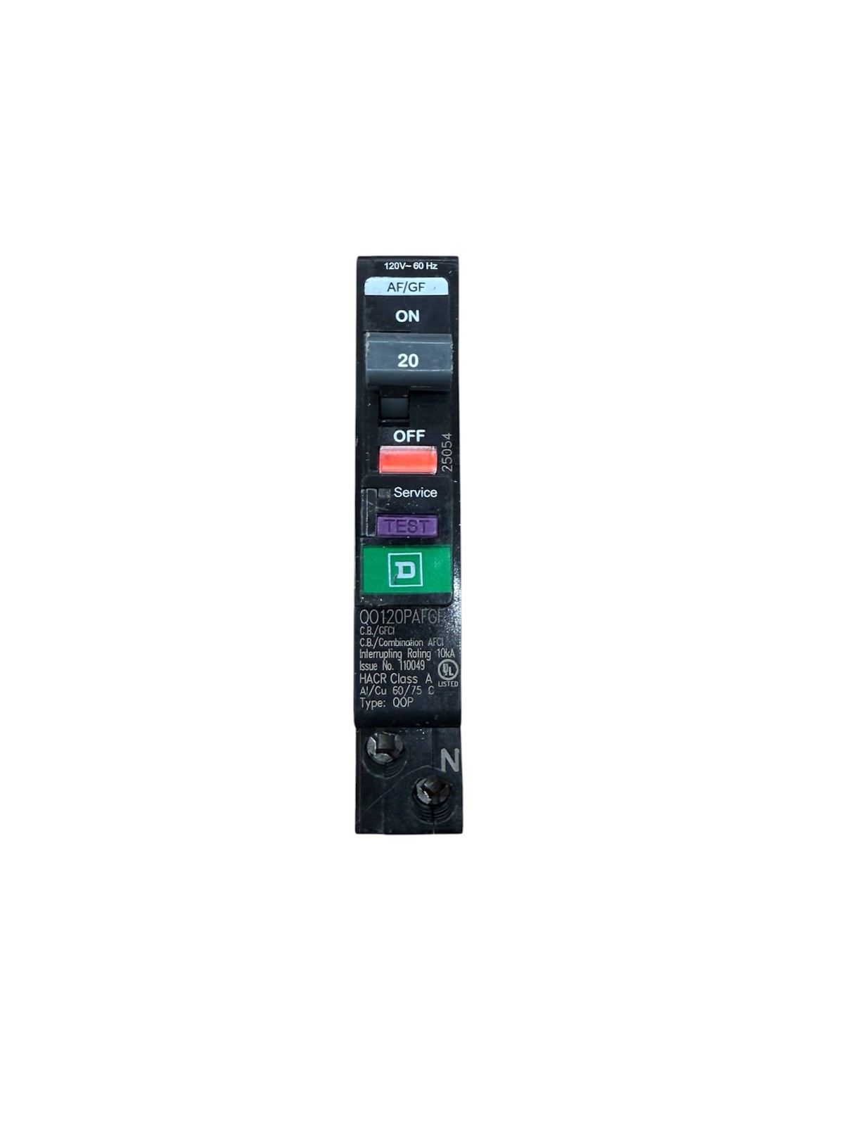 Square D QO QO120PAFGF 20A 1-Pole Dual Function AFCI/GFCI Plug-On Neutral