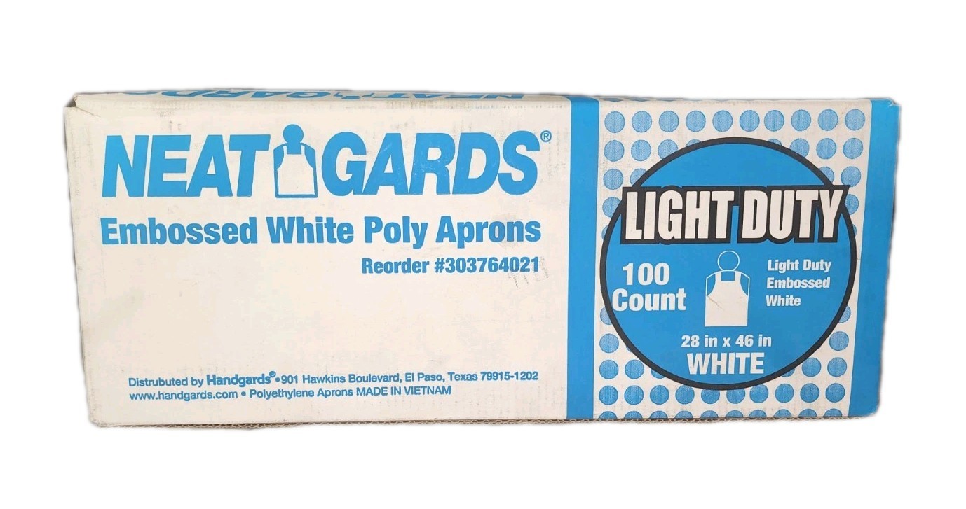 Apron NeatGards LIGHT DUTY Embossed White Poly Aprons 28″ x 46″ – 100 Count