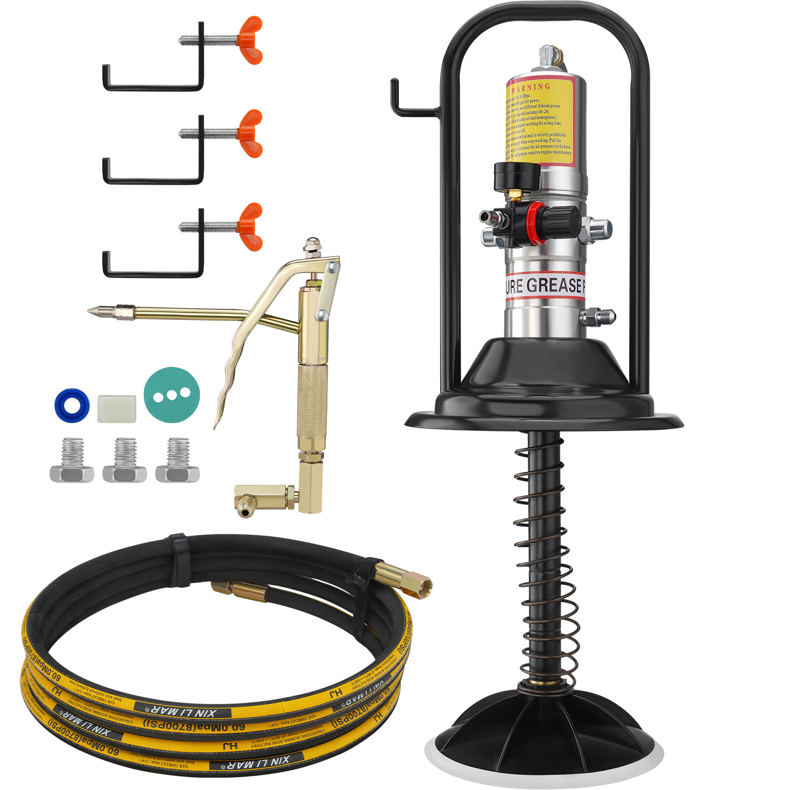 VEVOR Grease Pump Air Operated Grease Pump 0.6-0.8Mpa 13 ft Hose with Barrel Cap