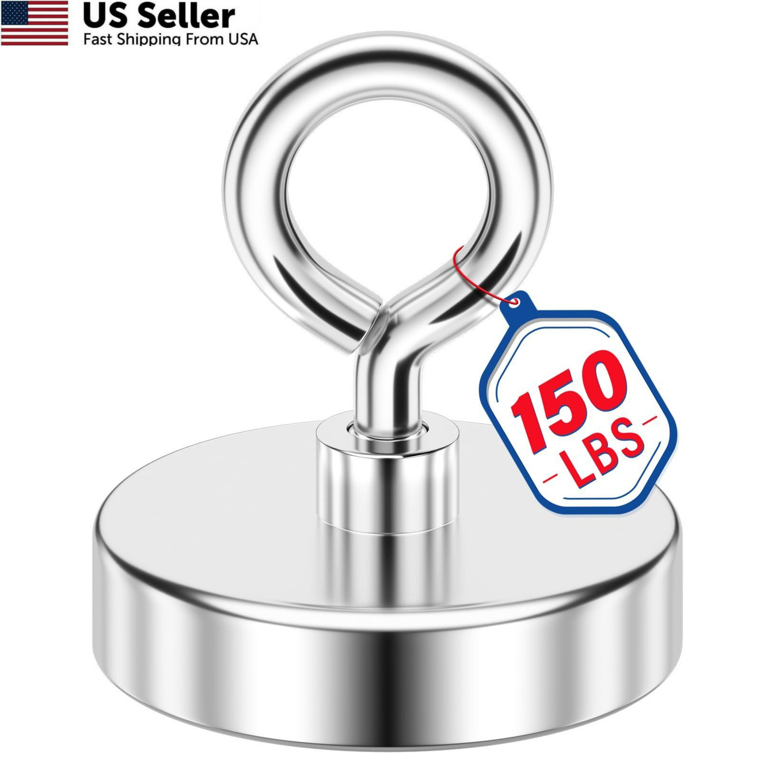 NIUKNOW Neodymium Fishing Magnet, 150 lbs Pulling Force, 1.42 inches, Silver