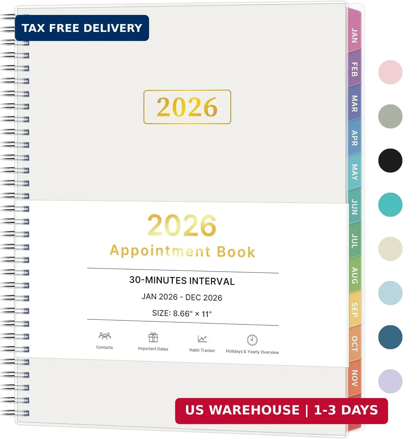 2026 Appointment Book, 30 Minutes-Hourly, Weekly & Monthly Calendar Planner 2026