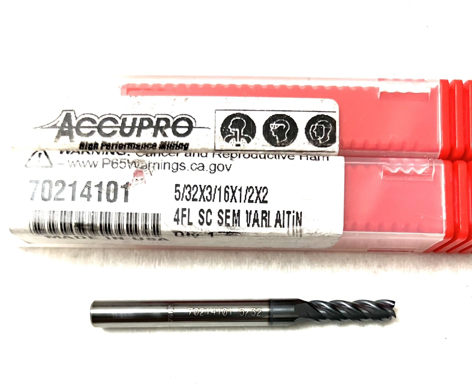 Accupro 5/32″ 4FL Square End Mill Solid Carbide AlTiN 70214101 NEW