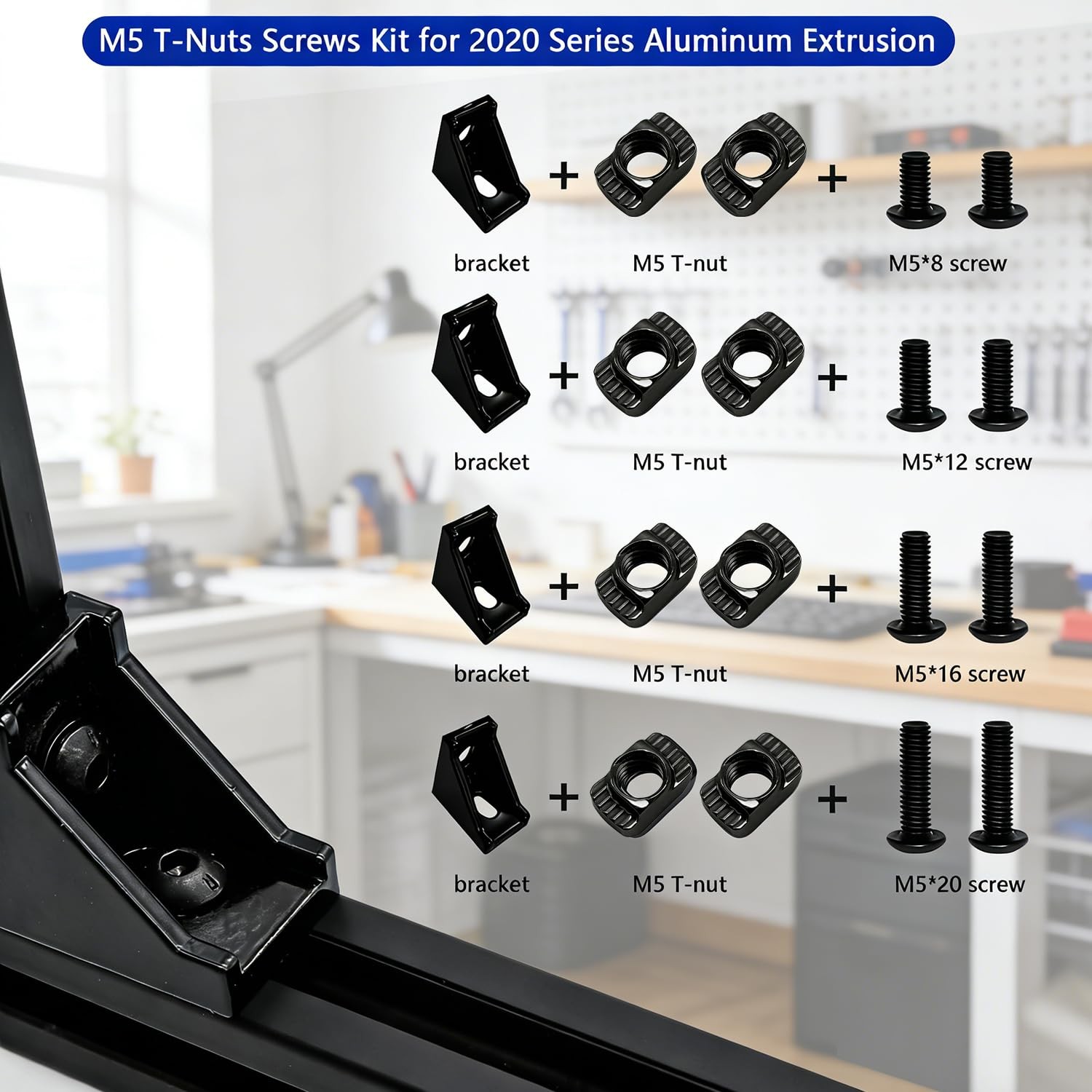 Taiss 210PCS M5 T-Nuts and Bolts Kit for 2020 Aluminum Extrusion Hardware,Hammer