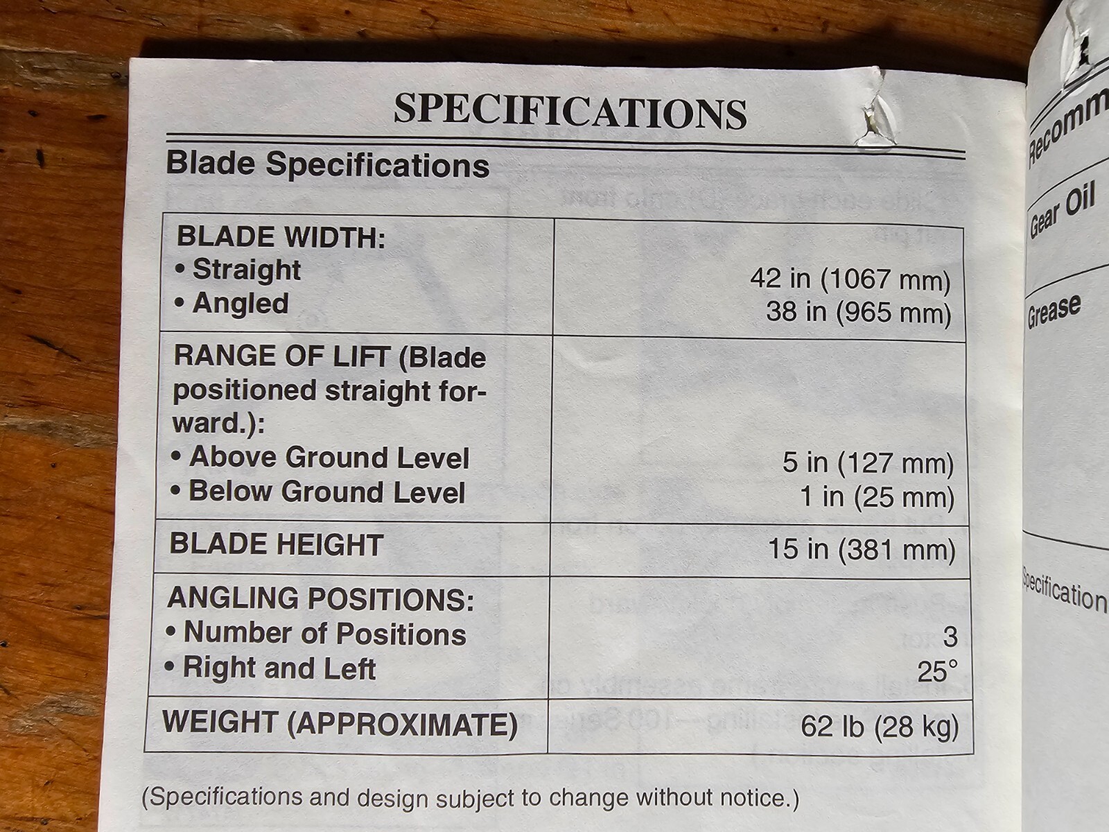 John Deere 42″ Front Blade S/N 10001-90000 for 100 LX GT Series Tractor Manual