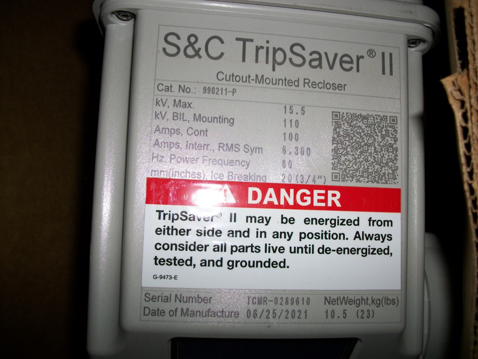 NEW IN BOX S&C TRIPSAVER II CUTOUT MOUNTED RECLOSER CAT # 990211-P 15.5 110