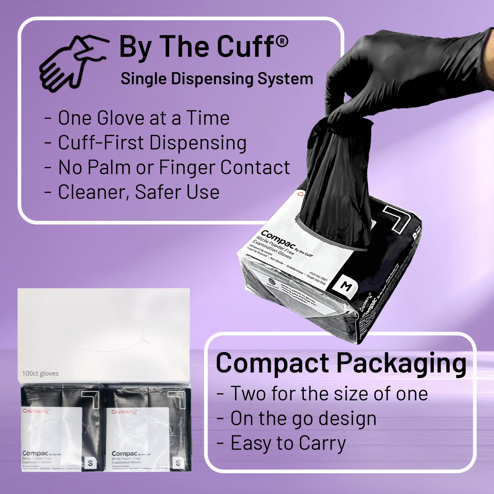 Cranberry Usa Cranberry Compac Black Disposable Nitrile Gloves Latex 2.5 Mil
