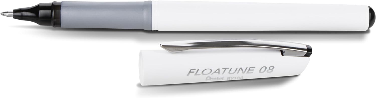 Pentel Floatune Skip Free Rollerball, 0.8mm Med point, Black Ink, Pack of 8 pens