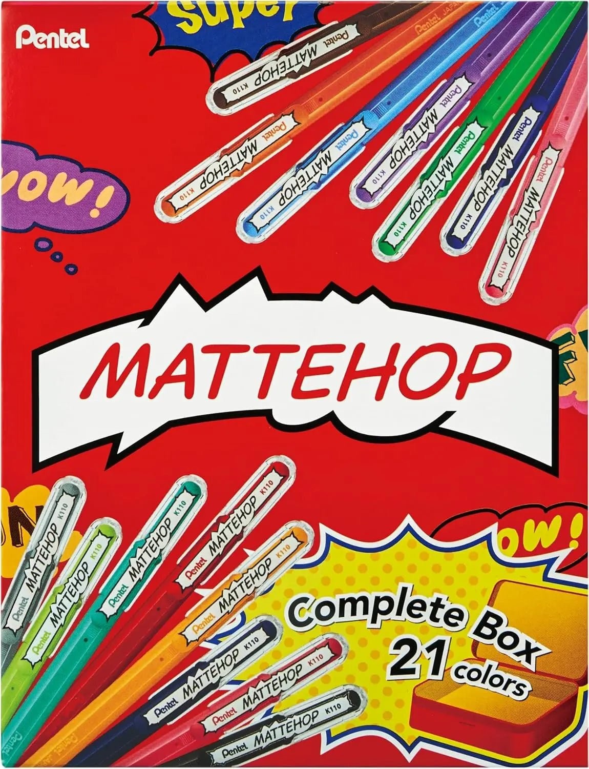Pentel MATTEHOP Color Gel Pen Set, (1.0 mm), 21 Colors, with Limited Edition Met
