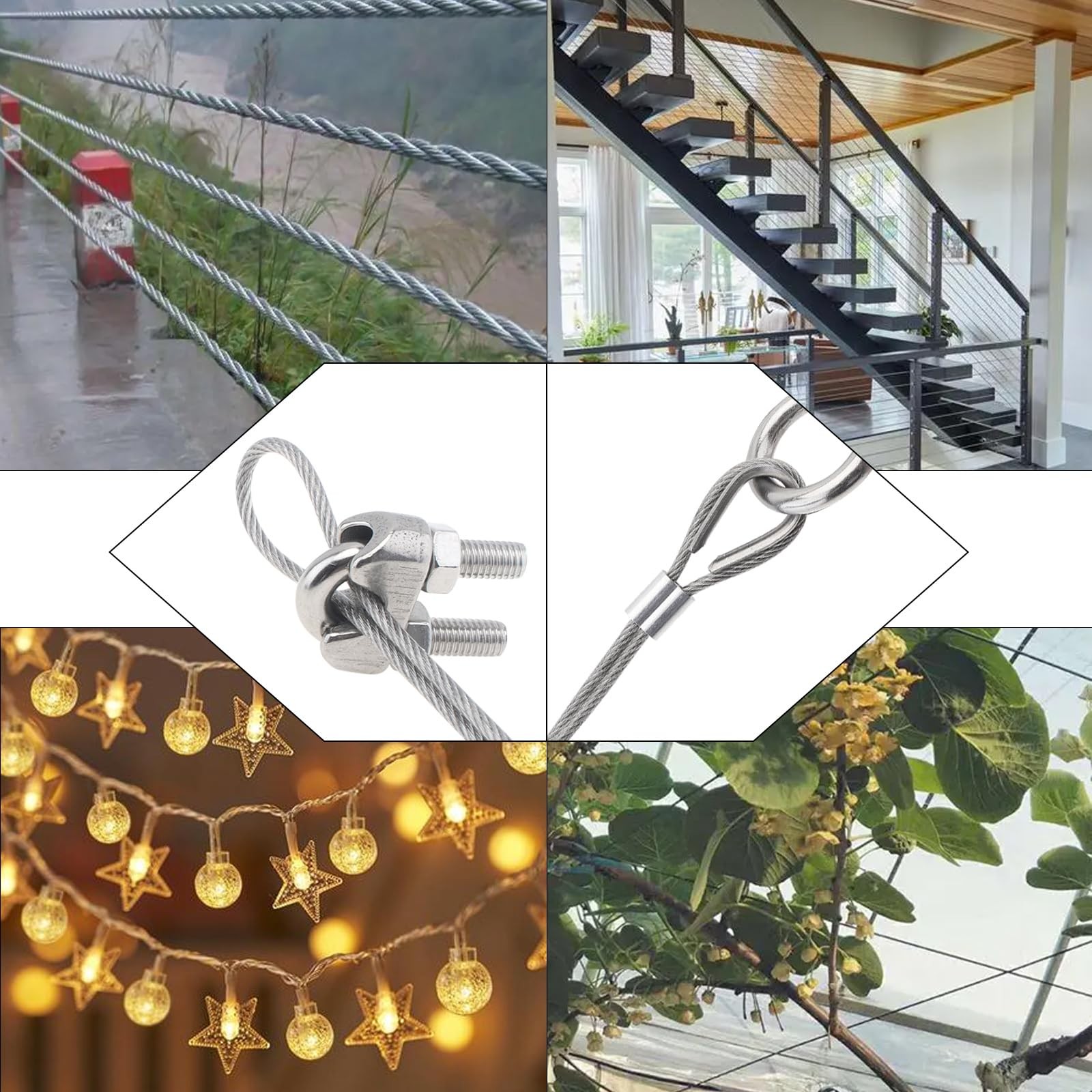 18 Pcs 3/16″ Wire Rope Accessory Set, 6pcs M5 Cable Clip Clamp, 6pcs Stainles…