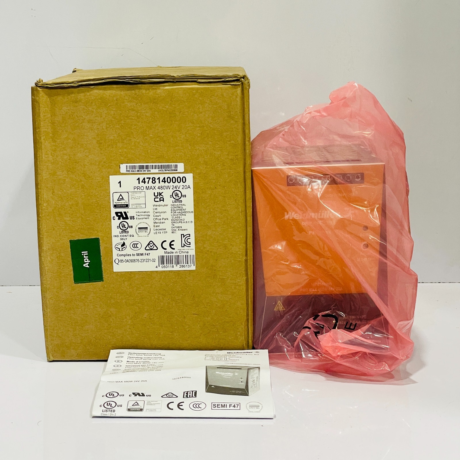 WEIDMULLER 1478140000 PRO MAX 480W 24V 20A SWITCHING POWER SUPPLY DIN RAIL