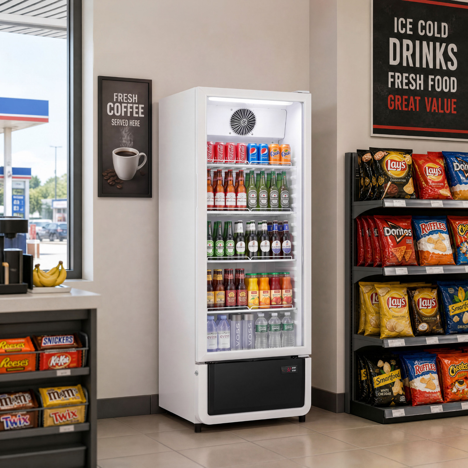 Yeego Commercial Upright Refrigerator 6.85 Cu.ft Beverage Display Cooler White